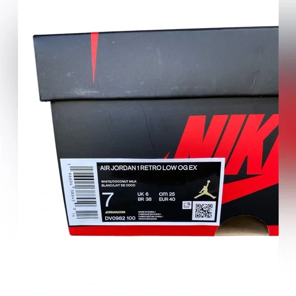 Nike Air Jordan 1 Retro OG EX White/Coconut Milk Size 7